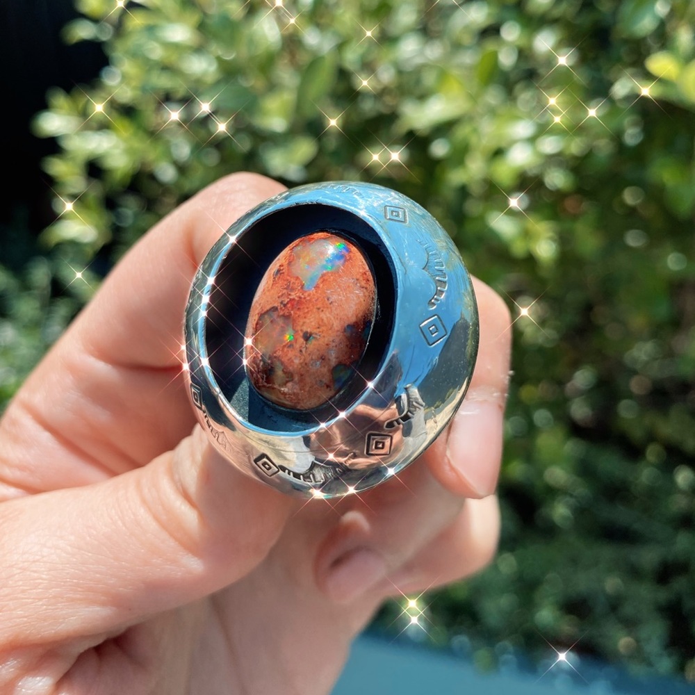 Mexican Fire Opal Shadow Box Ring